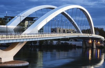 Panoramic view of famous bridge in Lyon, France